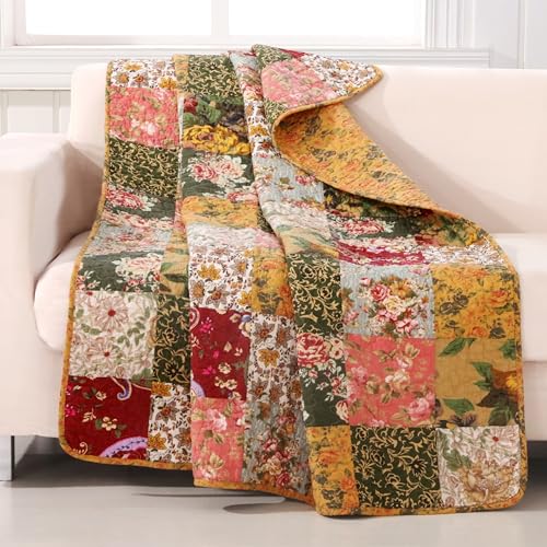 Antique Chic Quilted Patchwork Throw - 50 x 60 Inches Multicolor