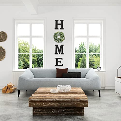 Pinkpum Wooden Home Sign with Eucalyptus Wreath - Black + Eucalyptus, 9.8L x 9.8W