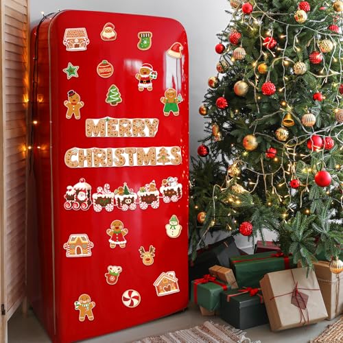 25Pcs Christmas Refrigerator Magnets, Santa Christmas Tree Gingerbread Magnets Xmas Decorative Fridge Door Magnetic Stickers for Winter Xmas Holiday Locker Cabinets Fridge Home Decor