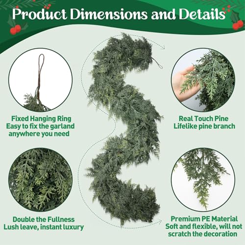 Cyitimo 9FT Lush Artificial Cedar Garland for Christmas Decorations, Full & Realistic Faux Greenery