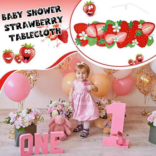 13 x 36 Inch Strawberry Table Runner Fruit Theme Table Centerpiece Baby Shower Kitchen Dining Party Supplies for Strawberry Birthday Decorations