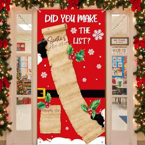 Peryiter Christmas Door Cover Decoration Santa List Cover for Classroom Door 71¡¿35 Inch Winter Santa Claus Hanging Banner for Holiday Christmas Decoration