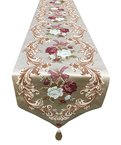 Magilona Coffee Table Runner 13 x 83 In Velvet Floral Tassels