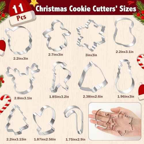 Christmas Cookie Cutters, 11 pieces Cookie Cutters Shape Set Stainless Steel Biscuit Cutters Mold with Snowflake, Snowman, Bell and More for DIY Christmas Food Party Baking Decorations Supplies