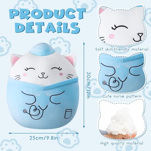 Jenaai 12 Inches Nurse Cat Stuffed Animals Doctor Plush Cat Plush Kitty Stuffed Animal Nurse Gift for Women(Blue)