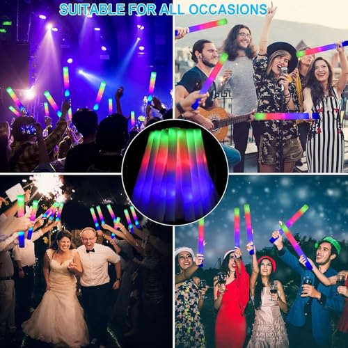 Glow Foam Stick Party Pack - 100 + 11 Multicolor Light Up Sticks with Flashing Modes for Weddings, Raves, Camping, and Events - Variation 111