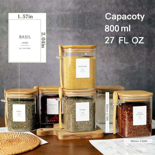 27 oz Square Glass Jar with Bamboo Lid & Spoon - Kitchen Pantry Storage