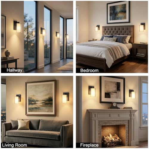 Kalium Black Double Glass Wall Sconces Set of Two - Modern Farmhouse Vanity Lights