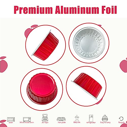 Augoog 100Pcs 5oz Aluminum Cupcake Cups with Lids - Red Bakeware Muffin Liners for Party Catering