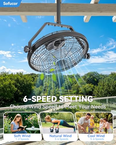 Sofucor 20 Inch Outdoor Waterproof Ceiling Fan with Light IP55 Rating
