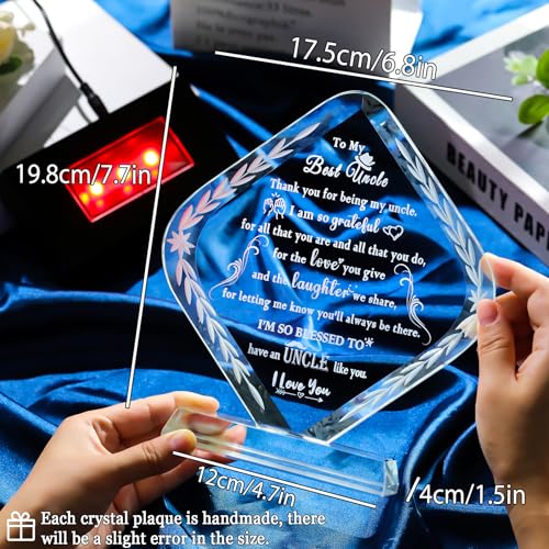 Personalized Uncle Crystal Plaque Gift from Niece & Nephew - Heartfelt Decorative Award with LED Light Base
