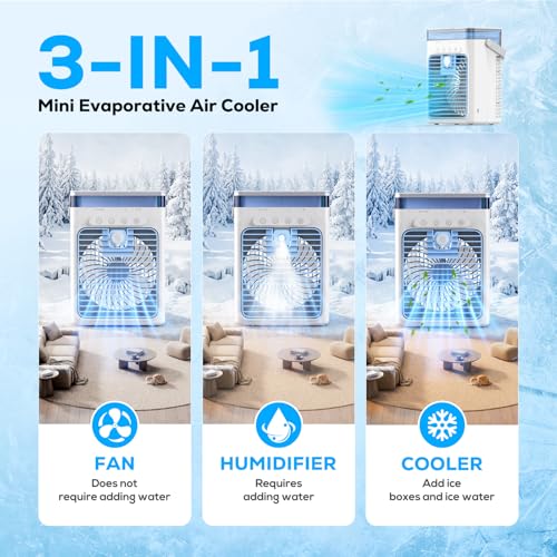 Tiptop Home Blue Portable 3-in-1 Mini Air Conditioner & Cooler — USB, RGB Light, 1000ml