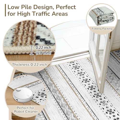 8x10 Washable Area Rug for Living Room and Bedroom - Black and Brown - Non-Slip Water-Resistant Boho Style Variation