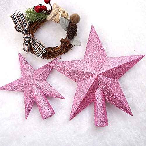 Aneco Glitter Christmas Tree Topper Shatter-Proof Christmas Tree Decoration Treetop for Holiday Ornament or Home Decor (Pink, 4 Inches)