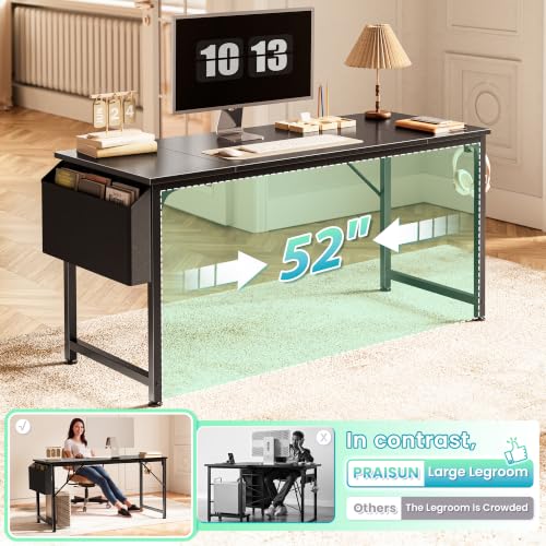 55-Inch Computer Desk with Fabric Storage Bag - Black Modern Workstation