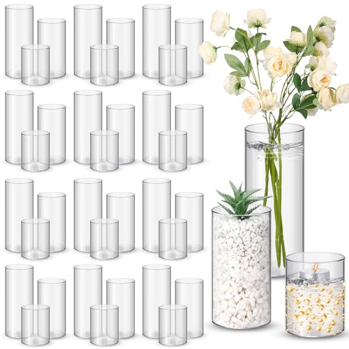 Nuogo 36 Pack Plastic Cylinder Vases 4'', 6'', 8'' Modern Centerpieces