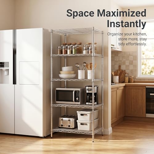 Finnhomy Chrome 5-Tier Heavy Duty Wire Shelving Rack 24x24x59 Inches Adjustable