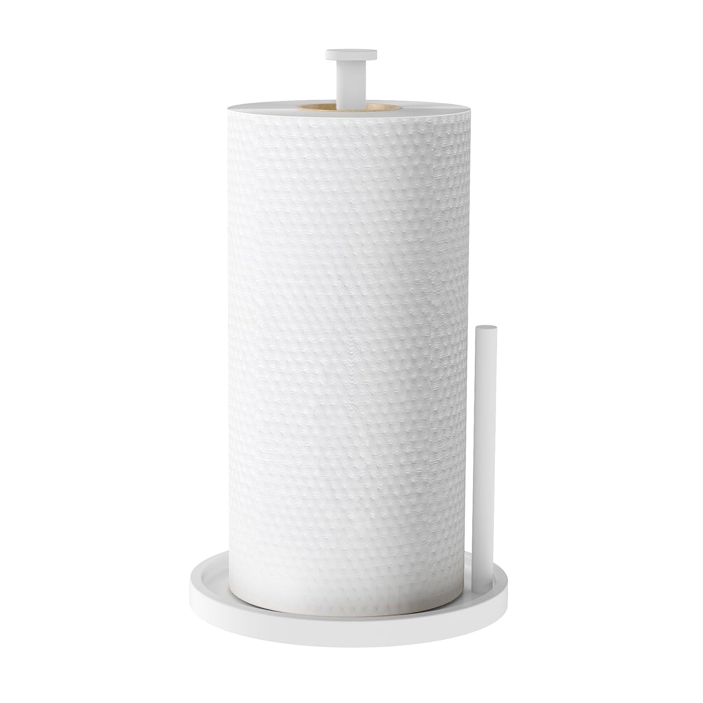 Paper Towel Holder Countertop, Standing Paper Roll Holder with Anti Slip Weighted Base, Stainless Steel Freestanding Paper Towel Holder for Kitchen, White
