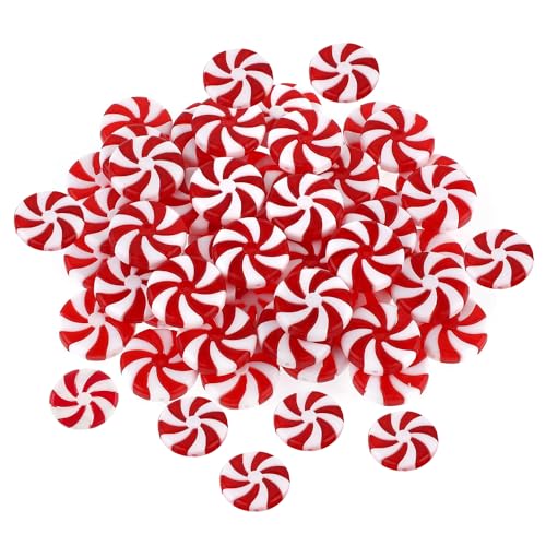 50pcs Peppermint Christmas Ornaments Christmas Candy Cane Fake Peppermints Plastic Peppermint Candy for Crafts Christmas Tree Peppermint Ornaments for Peppermint Decor Peppermint Candy Decorations