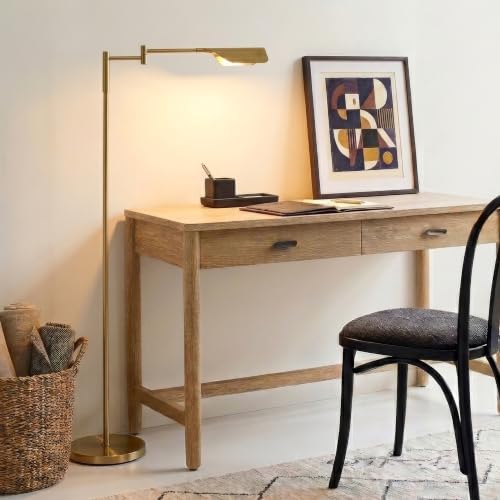Brightech Leaf Pharmacy LED Floor Lamp - Dimmable Tall Brass Gold Reading Light