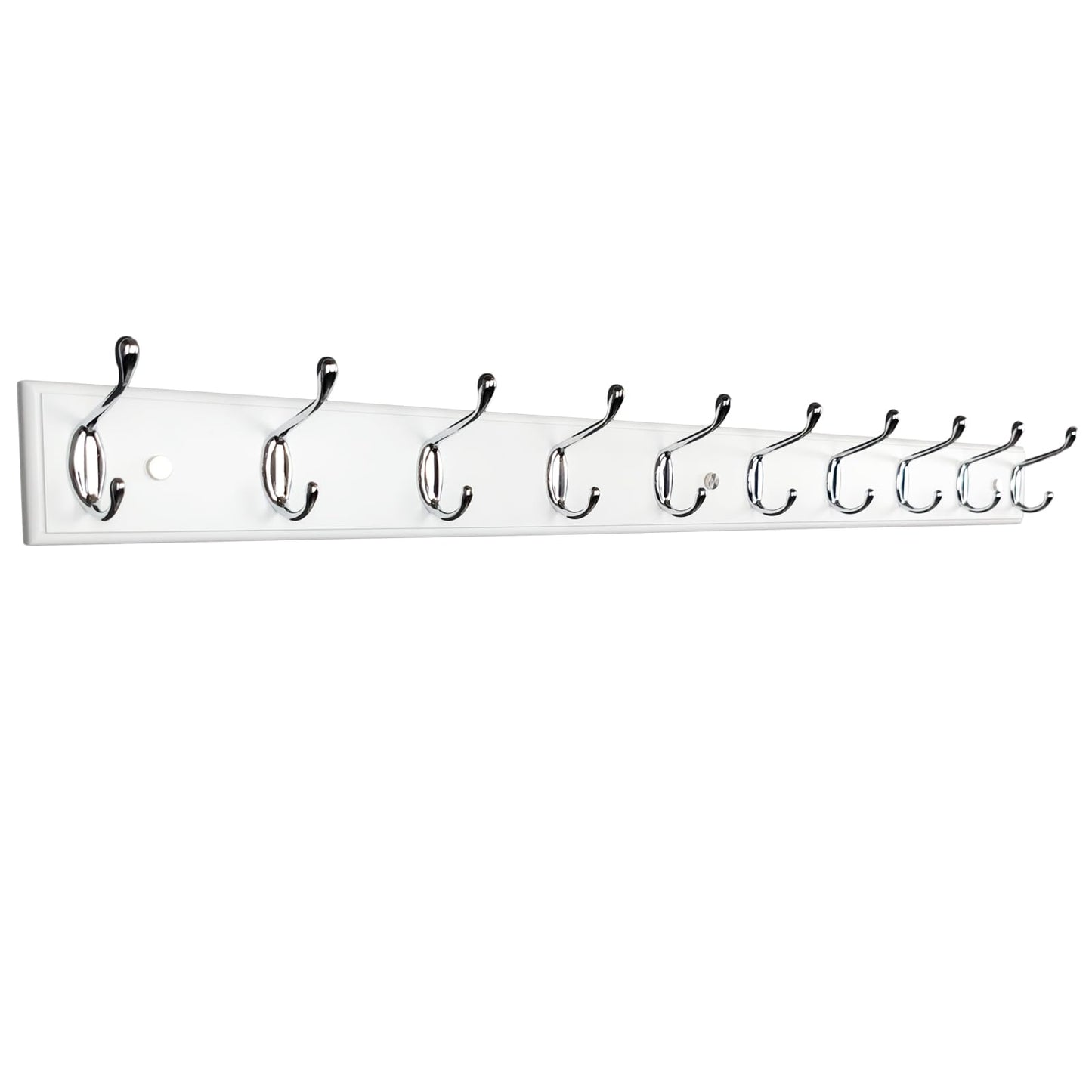 lomejii 37 Inch Long Wooden Wall Mounted Coat Rack with 10 Silver Chrome Hooks for Entryway and Bedroom to Hang Coats, Hats - Heavy Duty Hooks School Bag