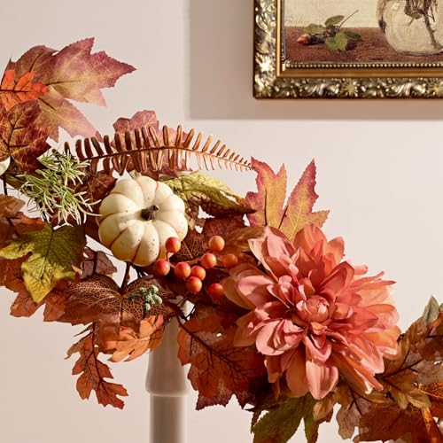 Orange 6FT Fall Garland with Lights - 2 Pcs Autumn Decor for Mantle & Porch