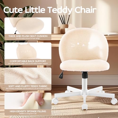 Vanity Chair with Cat Backrest - Small Armless Office Desk Chair, Beige