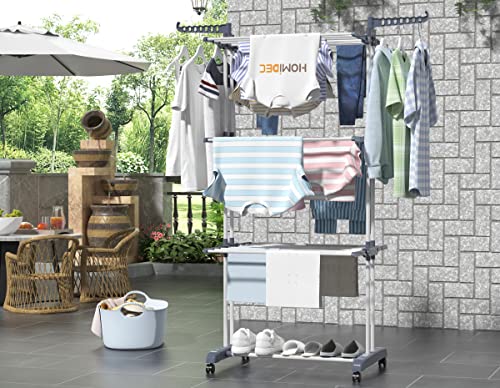HOMIDEC 4-Tier Foldable Clothes Drying Rack - Oversized Stainless Steel, Gray