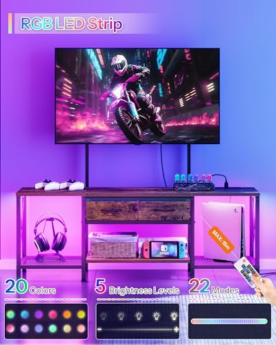 CHOEZON 55.5-Inch Adjustable TV Stand with Mount, LED Lights & Power Outlet