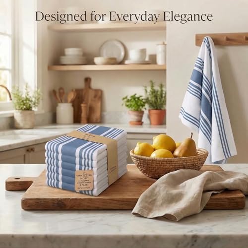 Urban Villa Indigo Blue & White Cotton Kitchen Towels Set of 6 20x30"