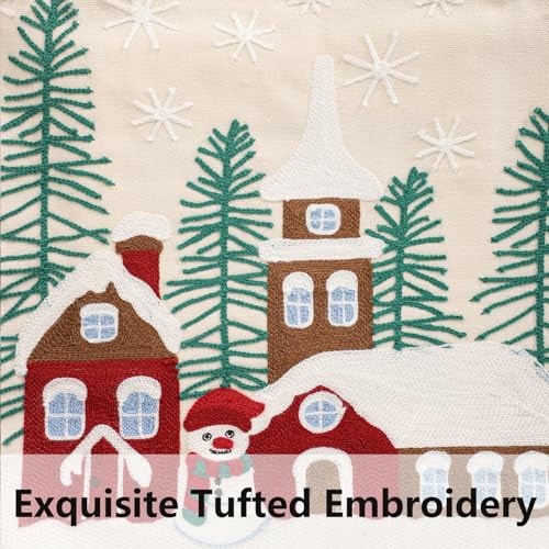 Christmas Embroidery Canvas Tote Bag Cute Reusable Gift Bags for
