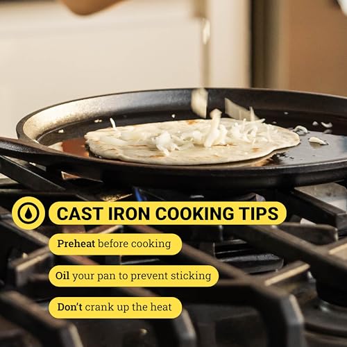 Cast Iron Griddle - 12 Inch Pre-Seasoned Nonstick Flat Top for Cooking - Lodge Bold