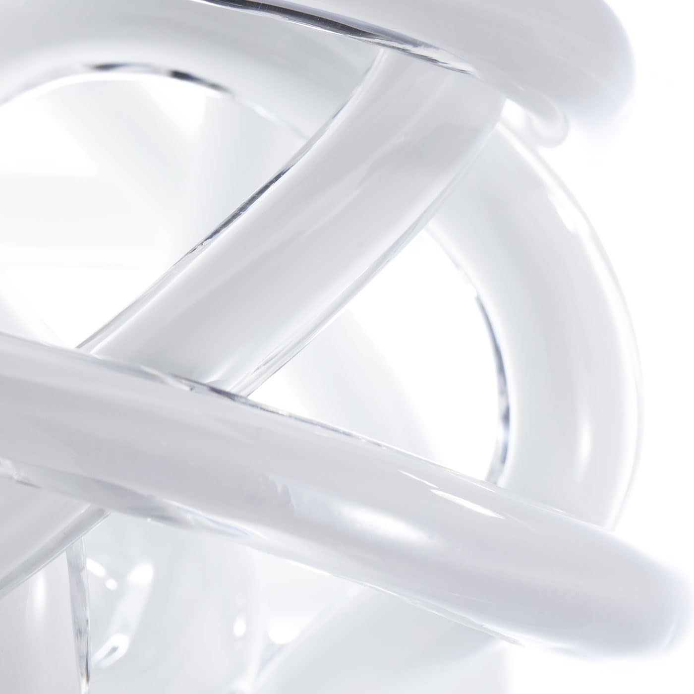 Luxury Lane Hand Blown Infinity Knot Sommerso Art Orbit Glass Ball for Home Decor 8 inch Tall Centerpiece Table Decoration White