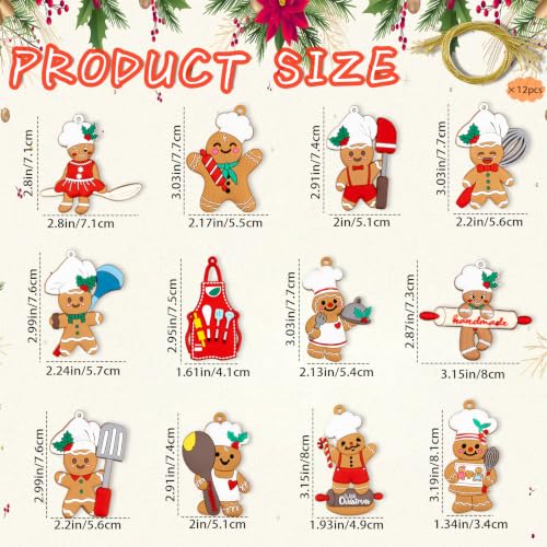 Chef Gingerbread Ornament Set - 12pcs Christmas Hanging Tree Decor, Gingerbread Man Decorations