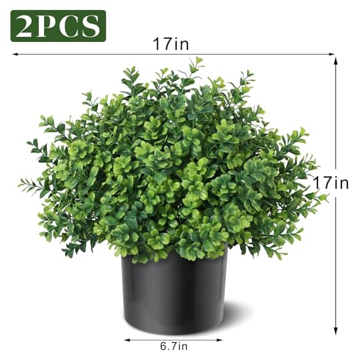 Artificial Boxwood Topiary Trees Set of 2 for Outdoor & Indoor Decor, 17 Inches
