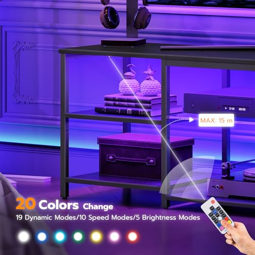 55.1 Inch LED TV Stand with Charging Station and Open Storage - Black