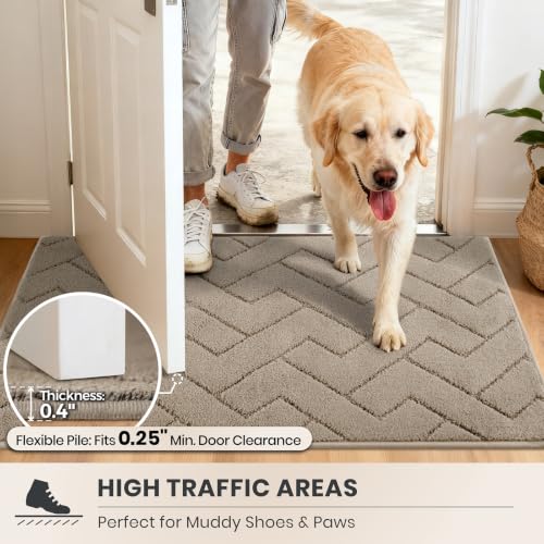 Indoor Entrance Door Mat - Dirt Trapping, Taupe, 32x47 Inches - Low Profile, Non-Slip, Pet Friendly