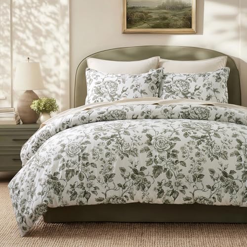EverGrace Cotton Sateen Duvet Cover Set King Olive Green with Pillow Shams - No Comforter