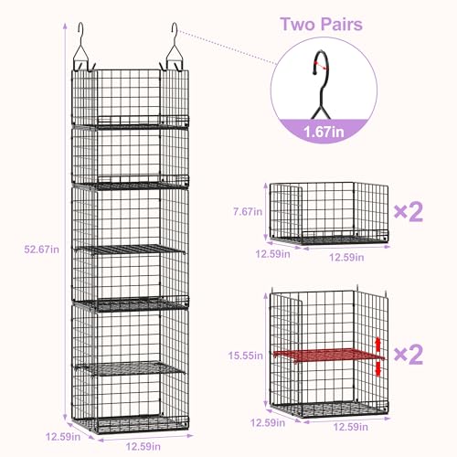 6-Tier Hanging Closet Organizer Black - Stackable Shelves with Hooks & Dividers