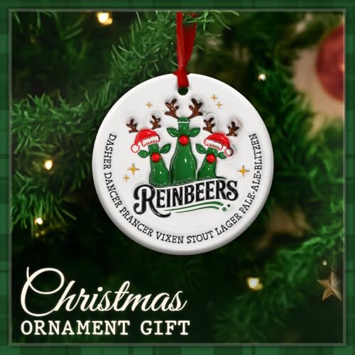 Rein-Beers Funny Beer Christmas Ornament 2026 – Ceramic Tree Decoration