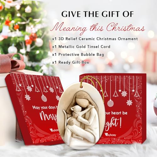 2025 Cat Christmas Ornament - 3D Relief Ceramic Ornament for Christmas Tree - Cat Lover Gifts for Women, Girls, Pet Owners - Holiday Keepsake & Xmas Gift Exchange Idea