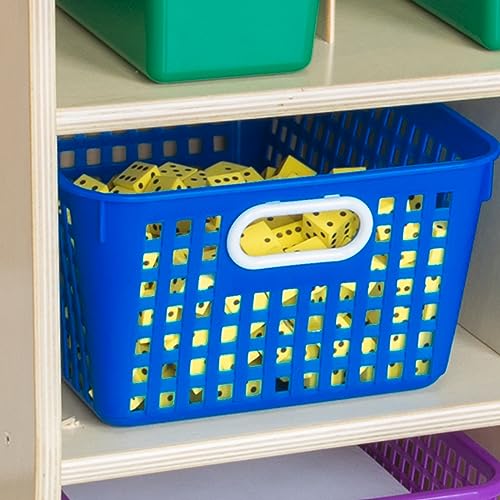 Rainbow Plastic Storage Baskets with Handles - Large Classroom Organizer Set - 6 Pack
