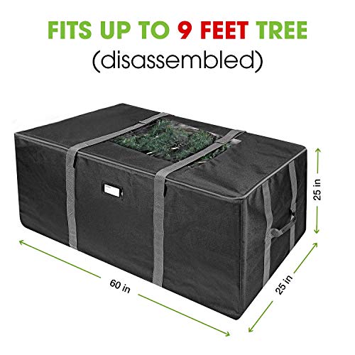 Propik Rolling Christmas Tree Storage Bag for 9 Ft Trees - Black, 25x25x60, With Wheels, Handles & Strap