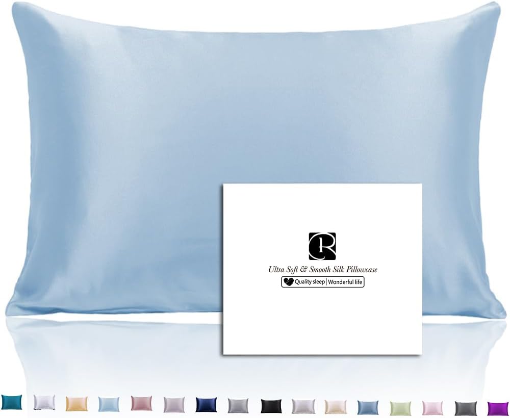 Ravmix Silk Pillowcase - 21 Momme Mulberry Silk for Hair & Skin Health | Soft & Breathable Queen Size (Light Blue)