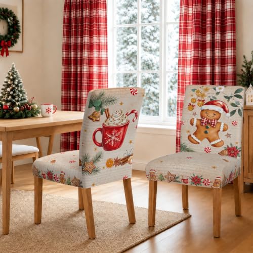 Gingerbread Man Christmas Chair Covers Set for Dining Room, 6 pcs