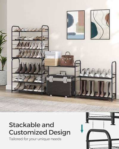 SONGMICS 4-Tier Stackable Metal Shoe Rack Black 27" Holds 12-16 Pairs