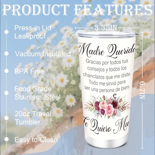 Keluna Mother's Day Tumbler Gifts Spanish Mom Design 20 oz Insulated Travel Mug - Madre Querida Abuela