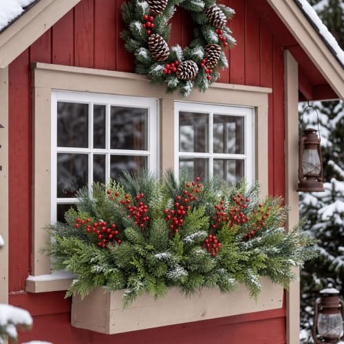 Suncalla 24 Pcs Artificial Christmas Flowers Outdoor Winter Decor - Fresh