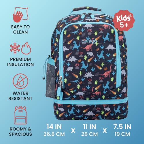 Dinosaur Kids Backpack & Insulated Lunch Bag with Padded Straps - Large