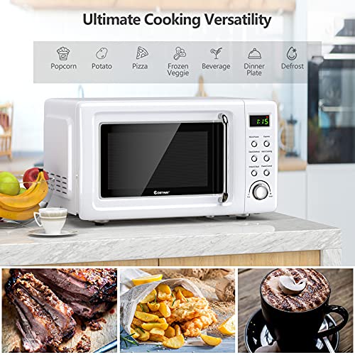 COSTWAY Small Portable Microwave Oven 0.7 Cu.ft White Countertop Model